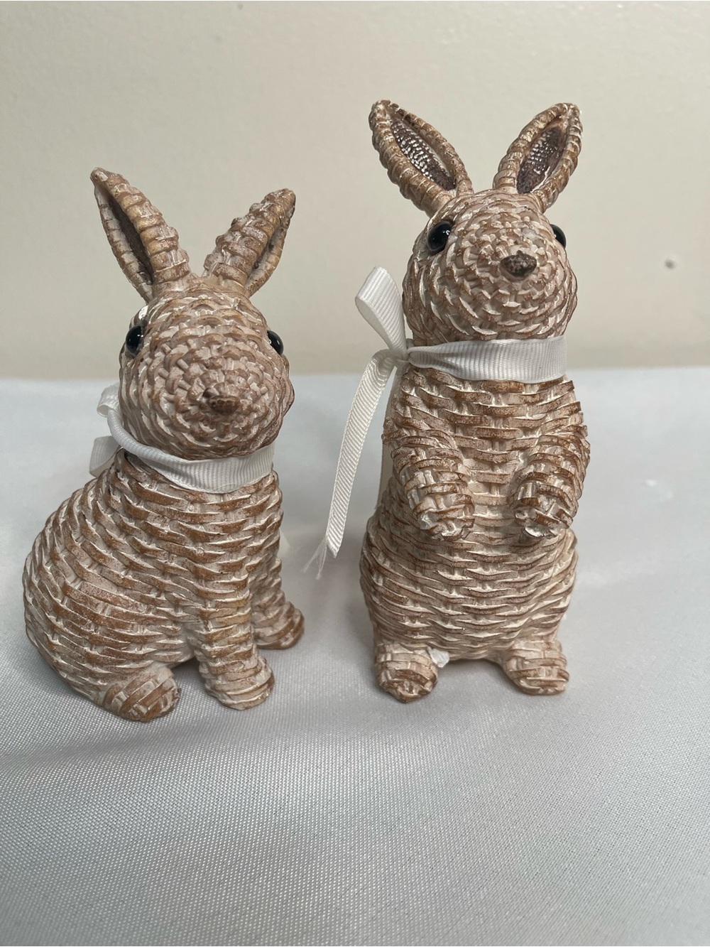 Neutral Woven Rabbit Figurines - Set of 2